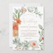 Monochromatische Boho Floral Champagner Gold Hochz Einladung (Vorderseite)