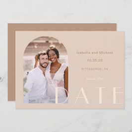 Monochromatische Erdfarben-Foto-Hochzeit Save The Date