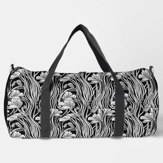 Monochromatische Linie Art Floral Duffle Bag (Vorderseite)