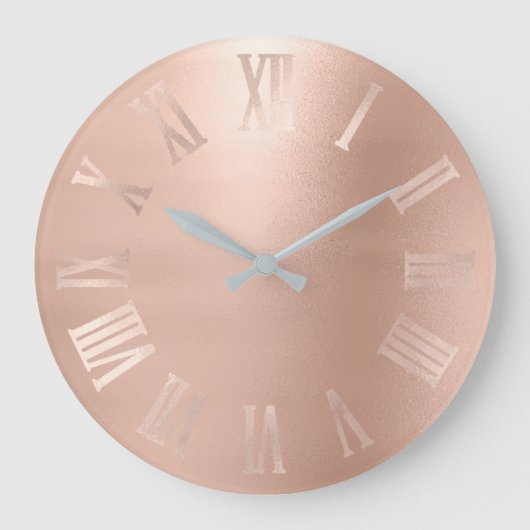 Monochromatische Rosa Rose Gold Metallische römisc Große Wanduhr (Vorderseite)