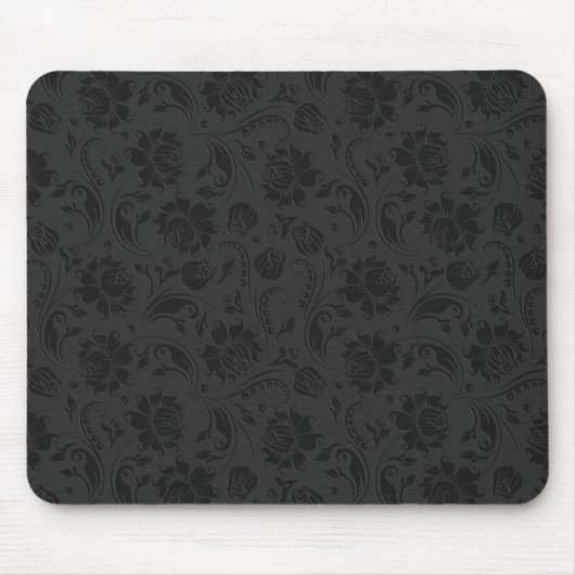 Monochromatische Schwarz- und Dunkelgrau-Floral-Da Mousepad (Vorne)