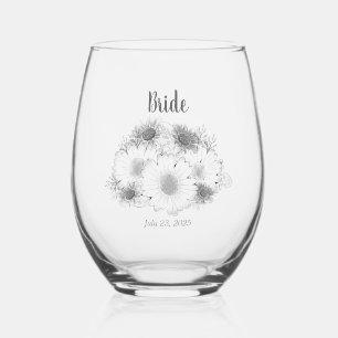 Monochromatische Sketch Minimalistisch Daisy Bride Weinglas Ohne Stiel