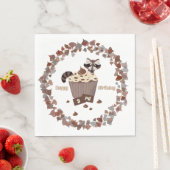 Monochromatische Sneaky Raccoon Cupcake Geburtstag Serviette (Beispiel)