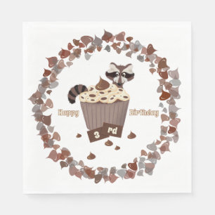 Monochromatische Sneaky Raccoon Cupcake Geburtstag Serviette