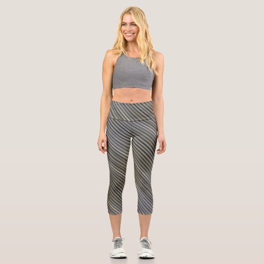 Monochromatische Streifen aus Grau und Schwarz Smo Capri Leggings (Vorderseite)