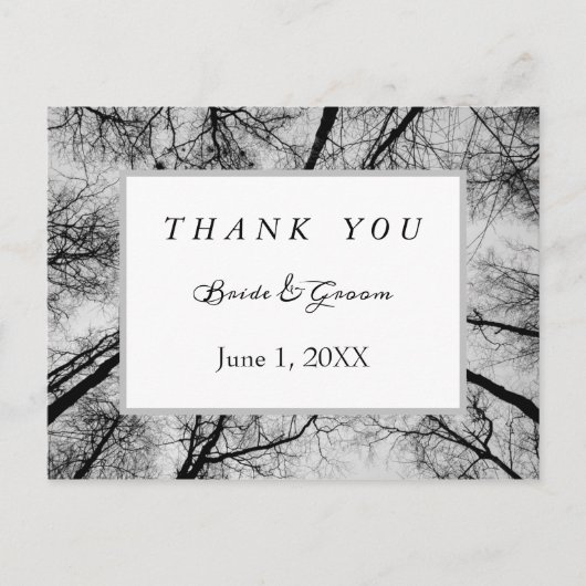 Monochromatische Treetops vielen Dank Postkarte (Vorderseite)