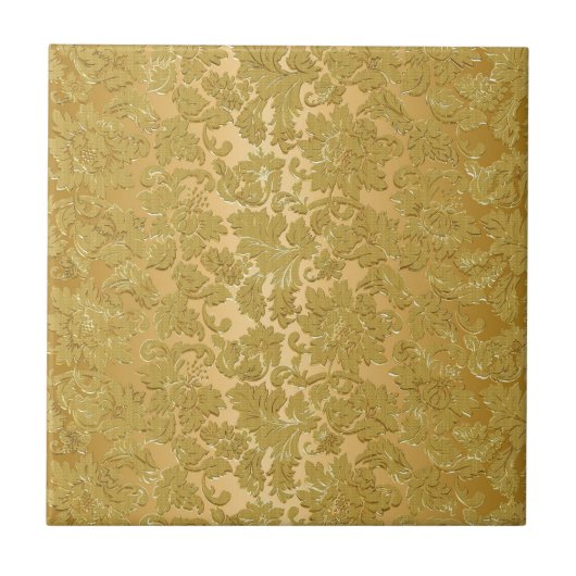Monochromatische, Vintage BlumenDamasken Fliese (Vorderseite)