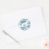 Monochromatischer Blue Floral Wreath-Hochzeitstick Runder Aufkleber (Umschlag)