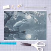 Monochromatischer Kranich im Mondlicht Seidenpapier (Handwerk)