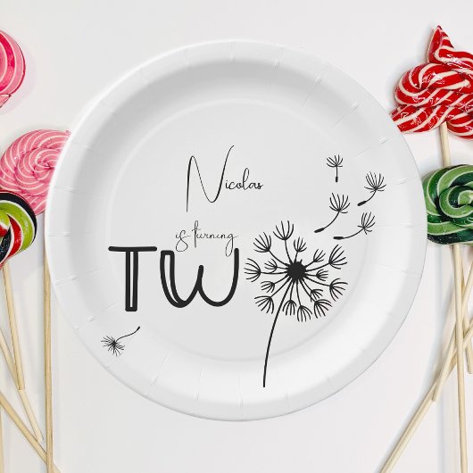 Monochromatischer Löwenzahn zum zweiten Geburtstag Pappteller