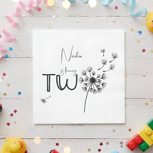 Monochromatischer Löwenzahn zum zweiten Geburtstag Serviette