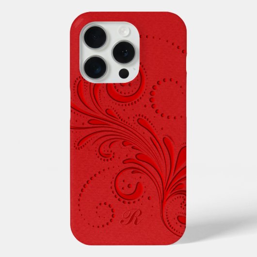 Monochromatischer Roter Swirl Monogramm Case-Mate iPhone Hülle (Rückseite)