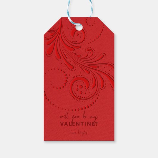 Monochromatischer Roter Swirl Monogramm Geschenkanhänger (Vorderseite)