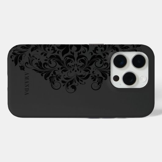 Monochromatischer schwarzer Swirl Mandala-Monogram Case-Mate iPhone Hülle (Rückseite (Horizontal))