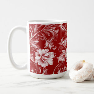 Monochromatisches Barockblumenmuster, weiß auf rot Kaffeetasse