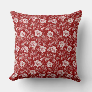 Monochromatisches Barockblumenmuster, weiß auf rot Kissen