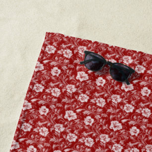 Monochromatisches Barockblumenmuster, weiß auf rot Strandtuch