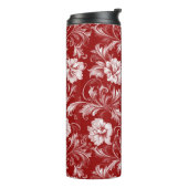 Monochromatisches Barockblumenmuster, weiß auf rot Thermosbecher (Nach links gedreht)