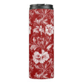 Monochromatisches Barockblumenmuster, weiß auf rot Thermosbecher (Rückseite)