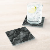 Monochromatisches BLACK-MARBLE Glasuntersetzer (Schrägansicht)