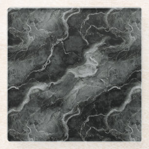 Monochromatisches BLACK-MARBLE Glasuntersetzer