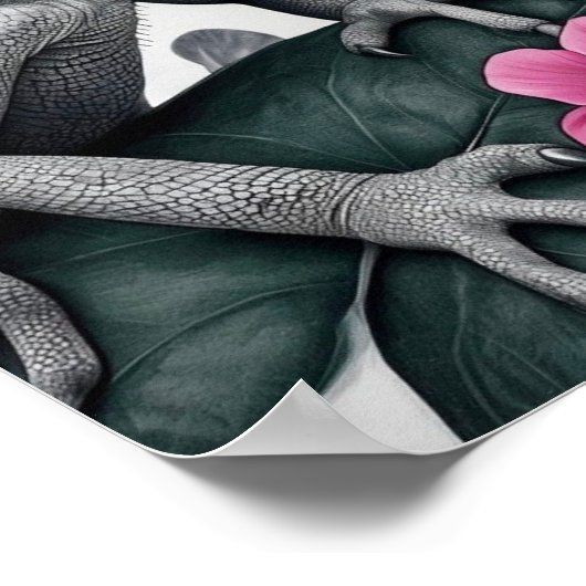 Monochromatisches Chameleon mit rosa Blume Poster (Ecke)