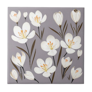 Monochromatisches Crocus Kontur Muster Fliese