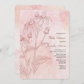 Monochromatisches Floral-Baby-Duschbad Einladung (Vorne/Hinten)