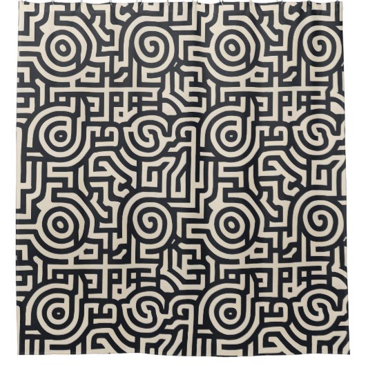 monochromatisches geometrisches Labyrinth Duschvorhang (Vorderseite)