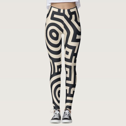 monochromatisches geometrisches Labyrinth Leggings (Vorderseite)