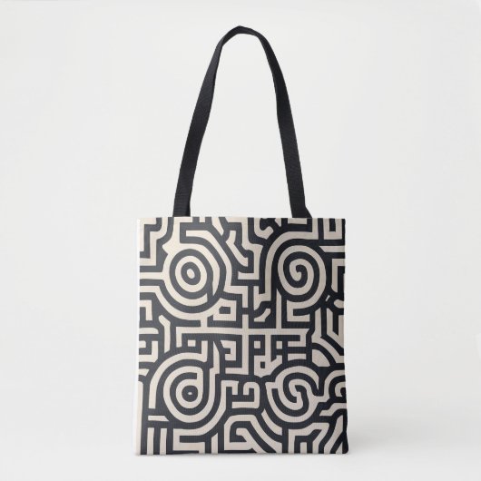 monochromatisches geometrisches Labyrinth Tasche (Vorderseite)