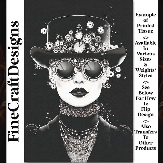 Monochromatisches Glam Steampunk Frau AC6 Decoupag Seidenpapier