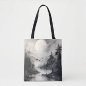 Monochromatisches Landschaftsbild Tintenzeichnung Tasche (Vorderseite)