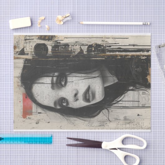 Monochromatisches Portrait im Grunge-Stil Seidenpapier (Handwerk)