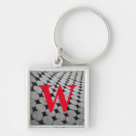 Monochromatisches Schwarz und Graues Rotes Monogra Schlüsselanhänger (Vorne)