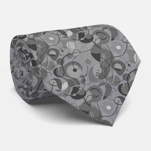 Monochrome Abstract Dense Organic Geometric Repeat Krawatte (Gerollt)
