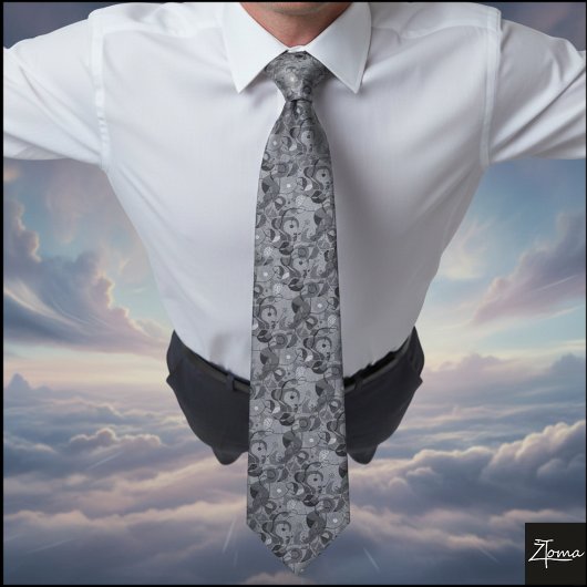 Monochrome Abstract Dense Organic Geometric Repeat Krawatte