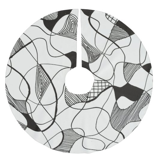 Monochrome Abstrakte Pen Tinte Sketch Polyester Weihnachtsbaumdecke (Vorderseite)