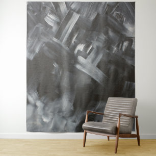 Monochrome abstrakte Pinselstriche Schwarz und Wei Wandteppich