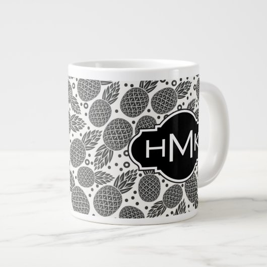 Monochrome Ananas| Monogramm Jumbo-Tasse (Vorderseite Rechts)