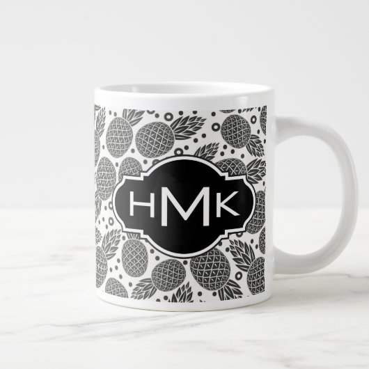 Monochrome Ananas| Monogramm Jumbo-Tasse (Rechts)