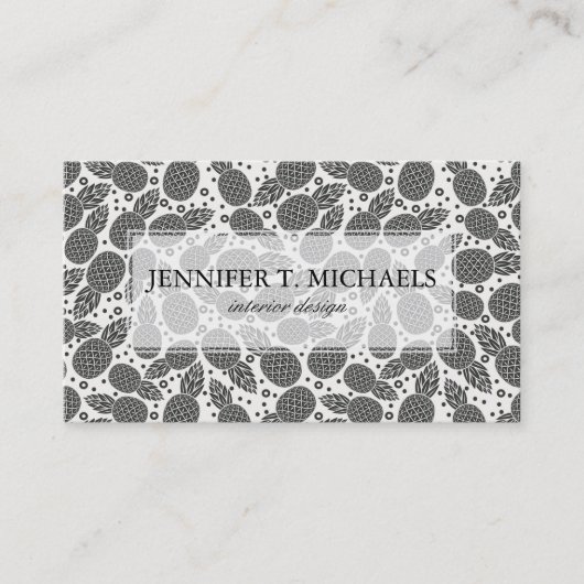 Monochrome Ananas| Monogramm Visitenkarte (Vorderseite)