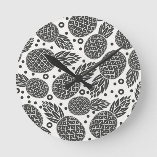 Monochrome Ananas Runde Wanduhr (Vorderseite)