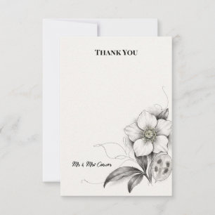 Monochrome Anemone Botanische Hochzeits-Dankeskart Dankeskarte