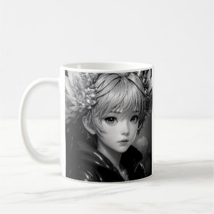 Monochrome Anime Girl Kaffeetasse