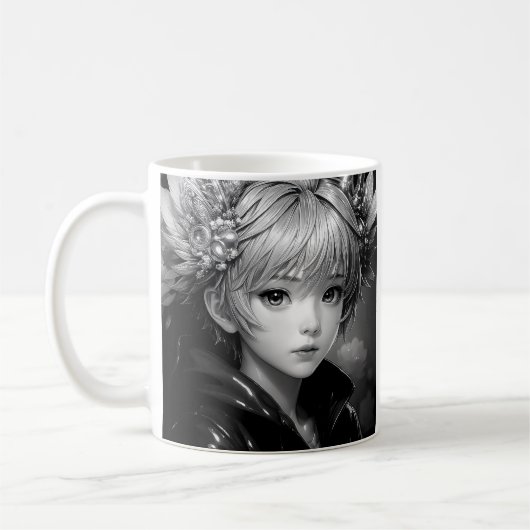 Monochrome Anime Girl Kaffeetasse (Links)