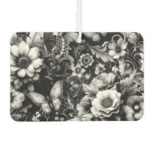 Monochrome antike Flora mit Schmetterlingen Autolufterfrischer