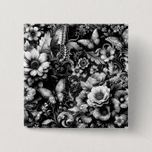Monochrome antike Flora mit Schmetterlingen Button (Vorderseite)