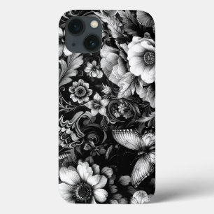 Monochrome antike Flora mit Schmetterlingen Case-Mate iPhone Hülle