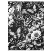 Monochrome antike Flora mit Schmetterlingen Klemmbrett (Rückseite)